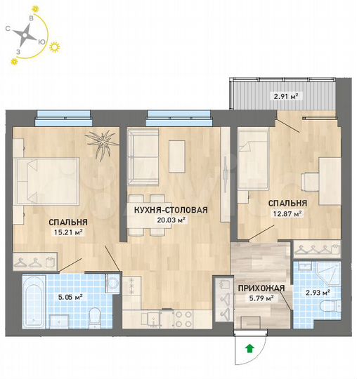 2-к. квартира, 63,6 м², 15/20 эт.
