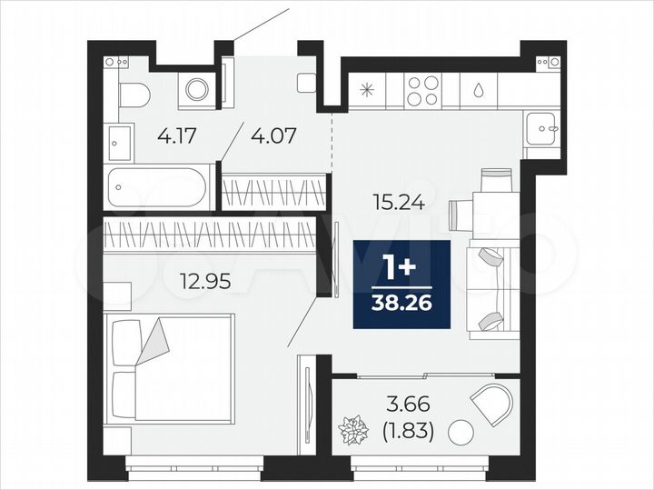 1-к. квартира, 38,3 м², 10/22 эт.