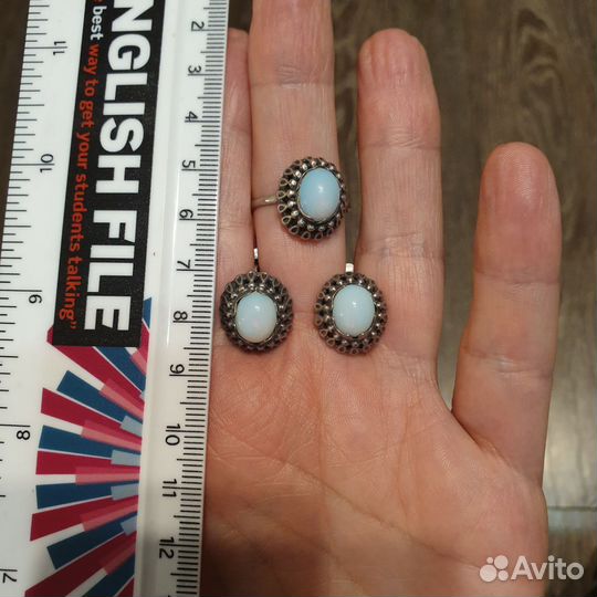 Винтажные серьги и кольцо с опалитом