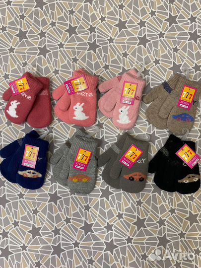 Новые Варежки вязанные для девочек и мальчиков 1-4