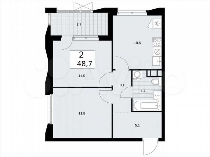 2-к. квартира, 48,7 м², 15/22 эт.