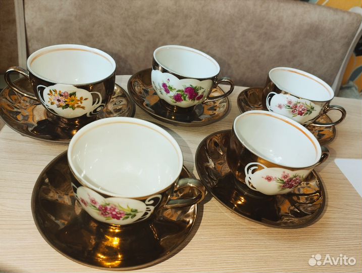 Кофейный сервиз дулево золотистый