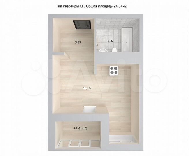 Квартира-студия, 24,3 м², 16/19 эт.