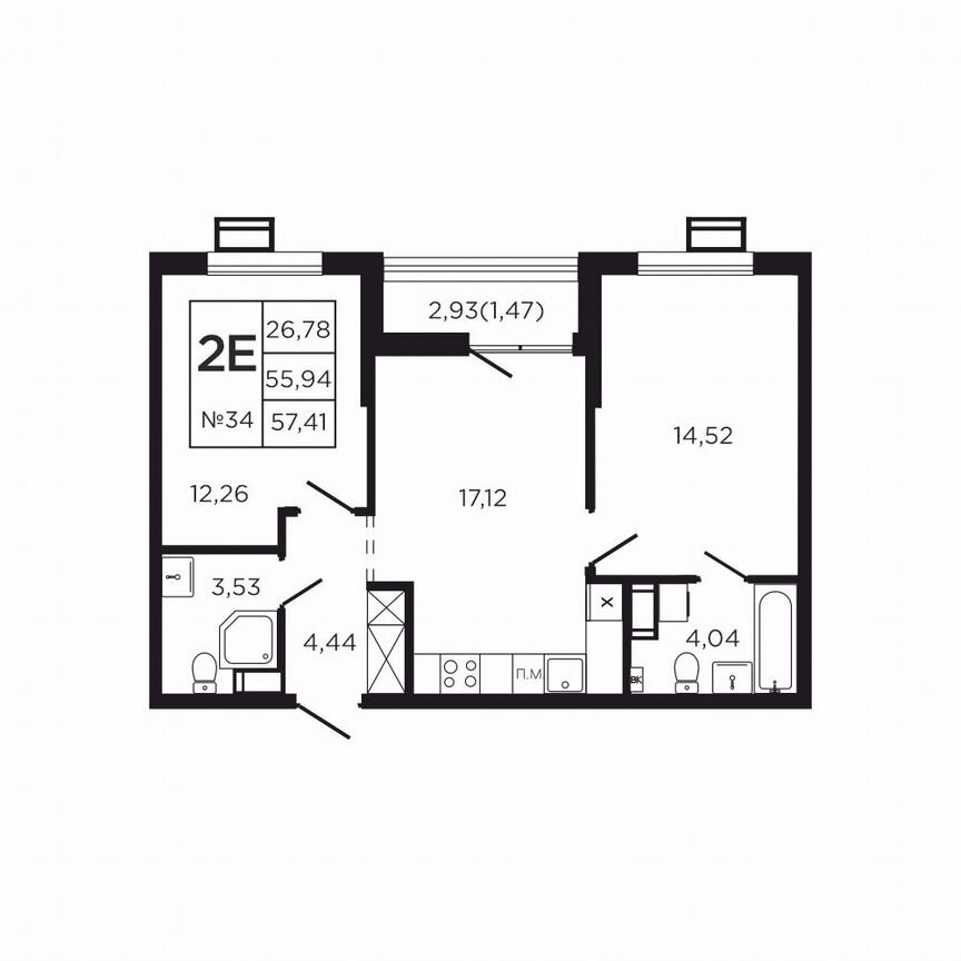 2-к. квартира, 58,9 м², 4/9 эт.