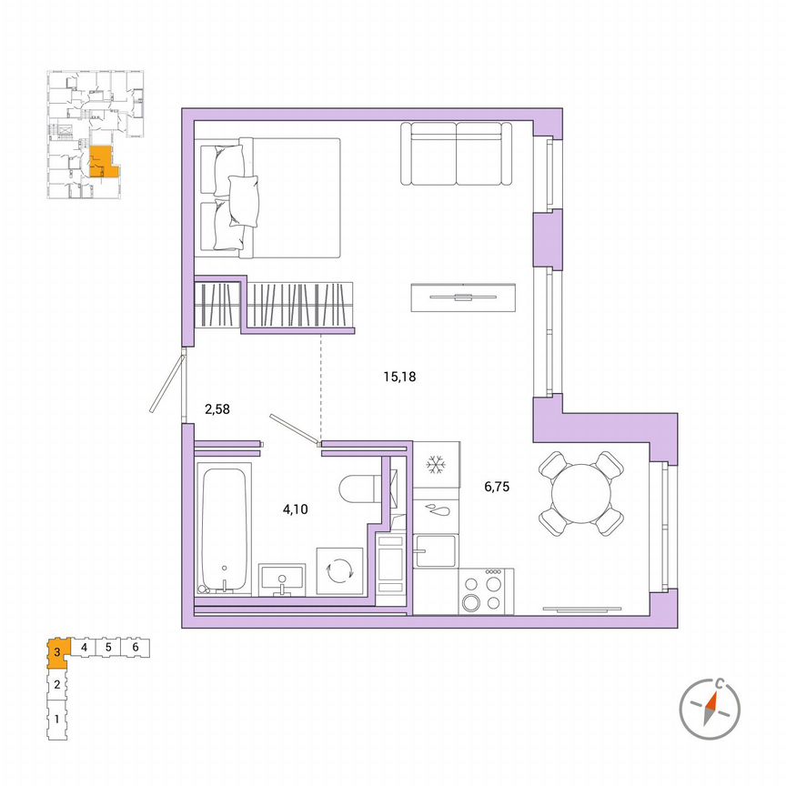 Квартира-студия, 28,6 м², 1/7 эт.