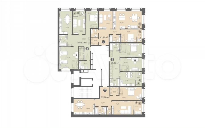 2-к. квартира, 81,5 м², 2/5 эт.