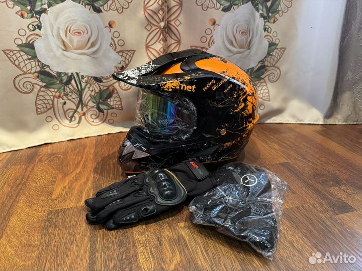 Кроссовый шлем новый + перчатки очки маска