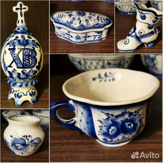 Гжель посуда, статуэтки, кобальт