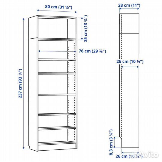 Billy Стеллаж 591.822.01 Белый 80x28x237 см IKEA