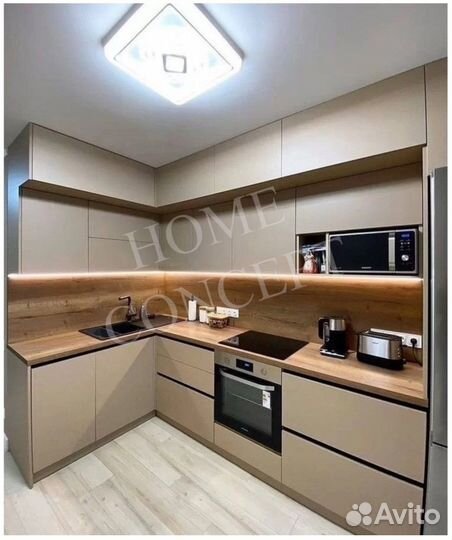 Замена плёнки фасадов кухни Установка подсветки