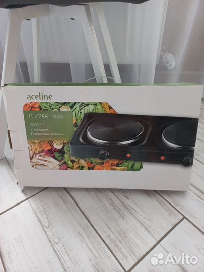 Плитка 2 конфорки Aceline CP-020 чёрная,2000 Вт