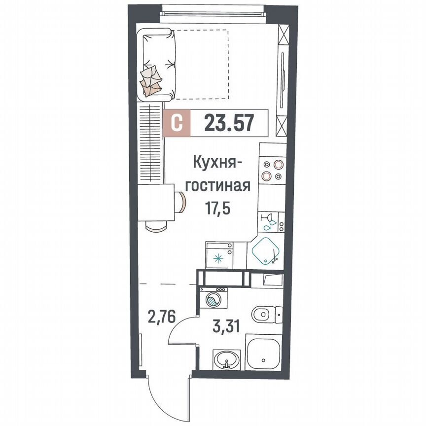 Квартира-студия, 23,6 м², 3/18 эт.