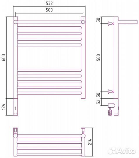 Полотенцесушитель электрический Сунержа Богема с полкой 31-5806-6050 3.0 600х500 / мэм левый