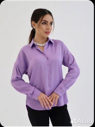 Новая женская атласная рубашка р. 44 сиреневая
