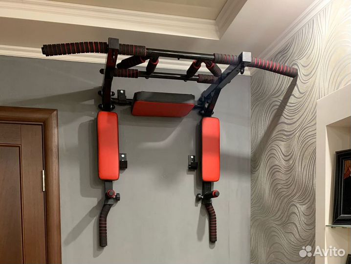 Турник брусья пресс 3в1/ турник мультихват красный