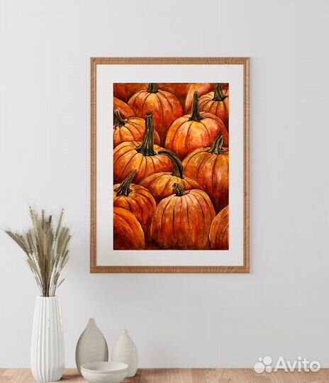 Интерьерная картина акварелью Тыквы