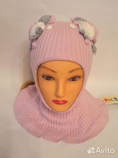 Шлем для девочки шерстяной зимний Чоби 44-46 6-24м