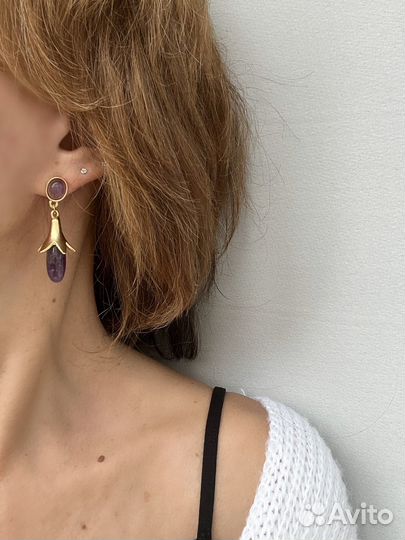 Серьги дизайнерские натуральные аметисты