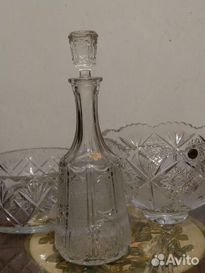 Графин, вазы, хрусталь, Чехословакия, подвески