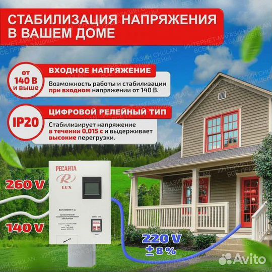 Стабилизатор 8кВт асн- 8 000Н/1-Ц Ресанта Lux