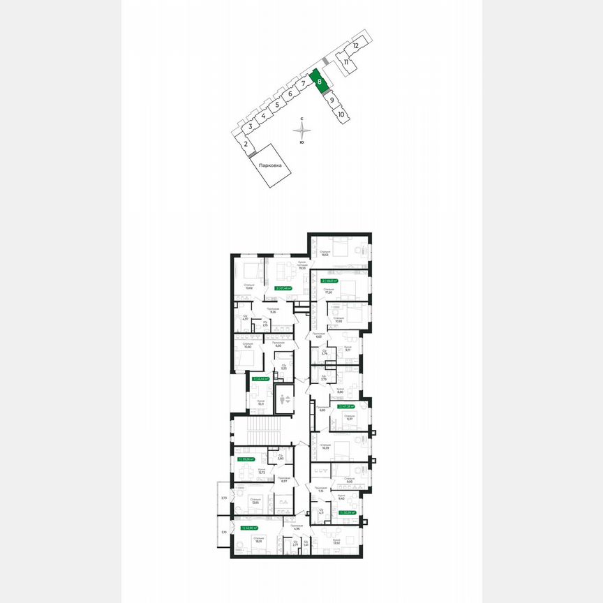 1-к. квартира, 42,9 м², 2/8 эт.