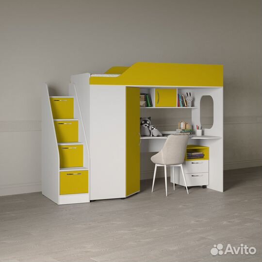 Детская кровать чердак с лестницей комодом