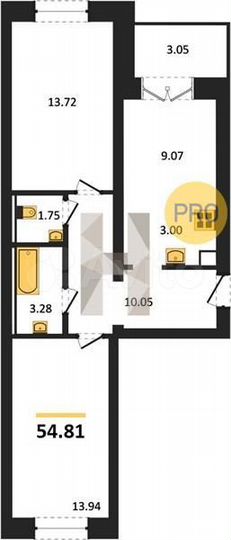 2-к. квартира, 54,8 м², 3/4 эт.