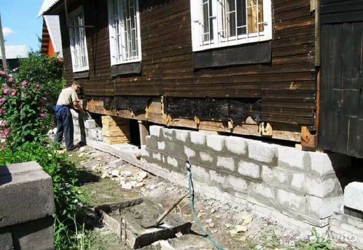 Подъем домов замена фундамента венцов