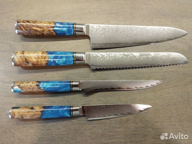 Набор кухонных ножей дамасской стали, 4 ножа купить в Москве | Товары ...