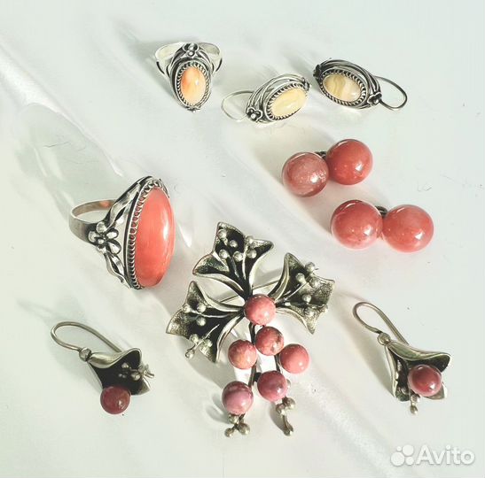 Брошь серебро родонит, сердолик кольцо запонки