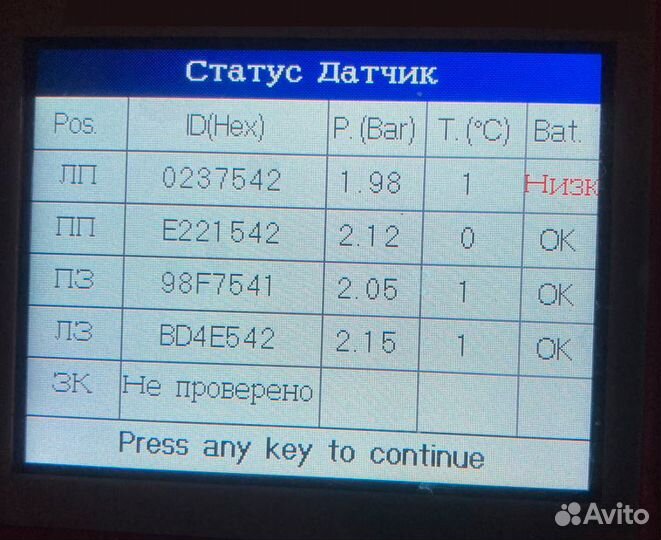 Диагностика датчиков давления в колесах tpms