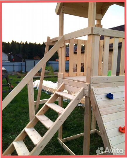 Детская деревянная площадка с горкой