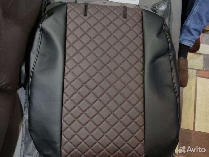 Чехлы Лада Гранта коричневый ромб экокожа