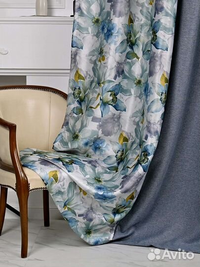 Шторы готовые, рогожка акварель