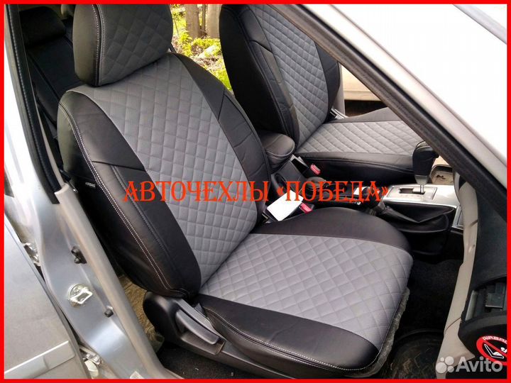 Чехлы Mitsubishi Lancer 10 2 из экокожи чёрно-серы