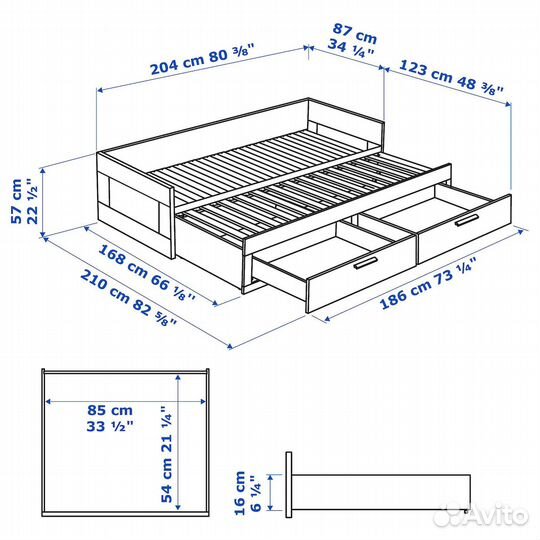 Кровать -кушетка c 2 ящиками 80х200 см, икеа