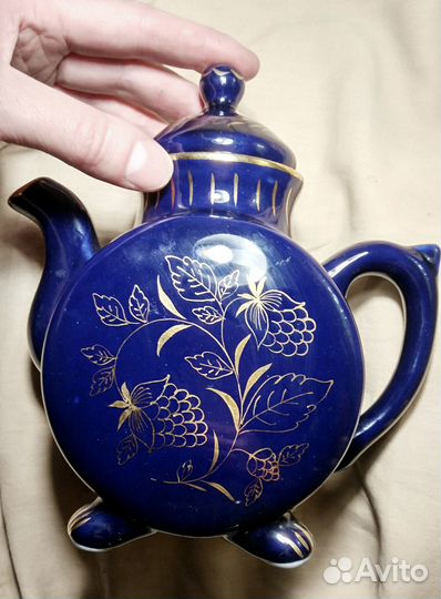 Чайник кобальт, фарфор Гжель, СССР