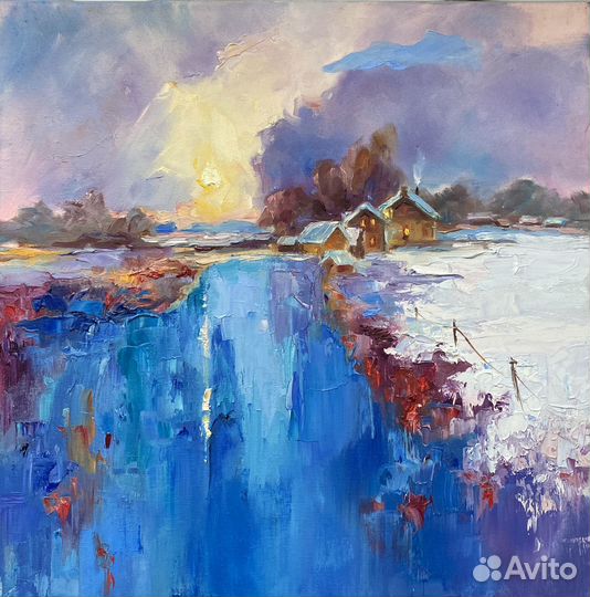 Картина маслом зимний пейзаж