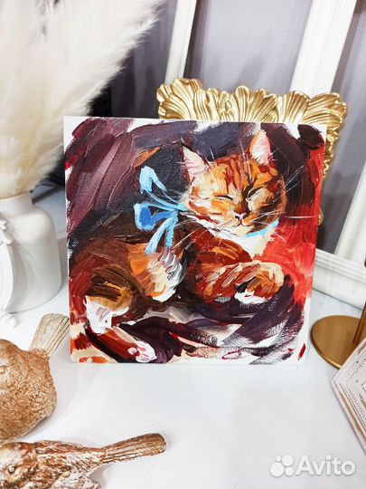 Картина рыжий кот масло холст живопись