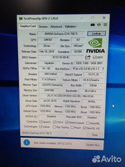 Видеокарта gigabyte GeForce GTX 750 Ti