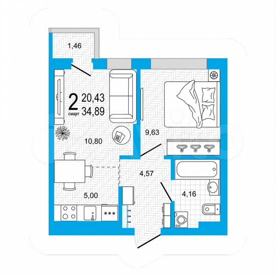 2-к. квартира, 34,9 м², 8/26 эт.