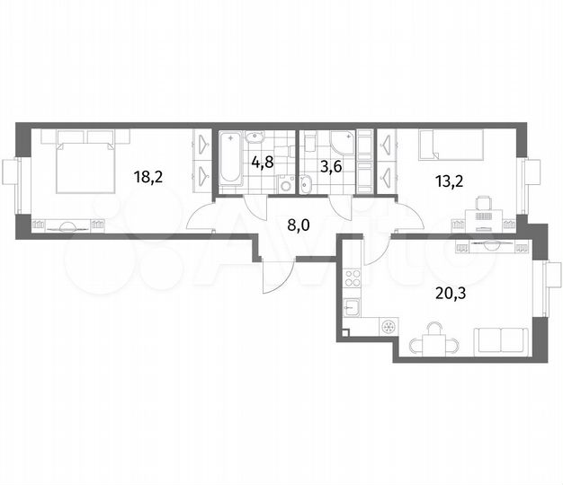 2-к. квартира, 68,1 м², 4/8 эт.