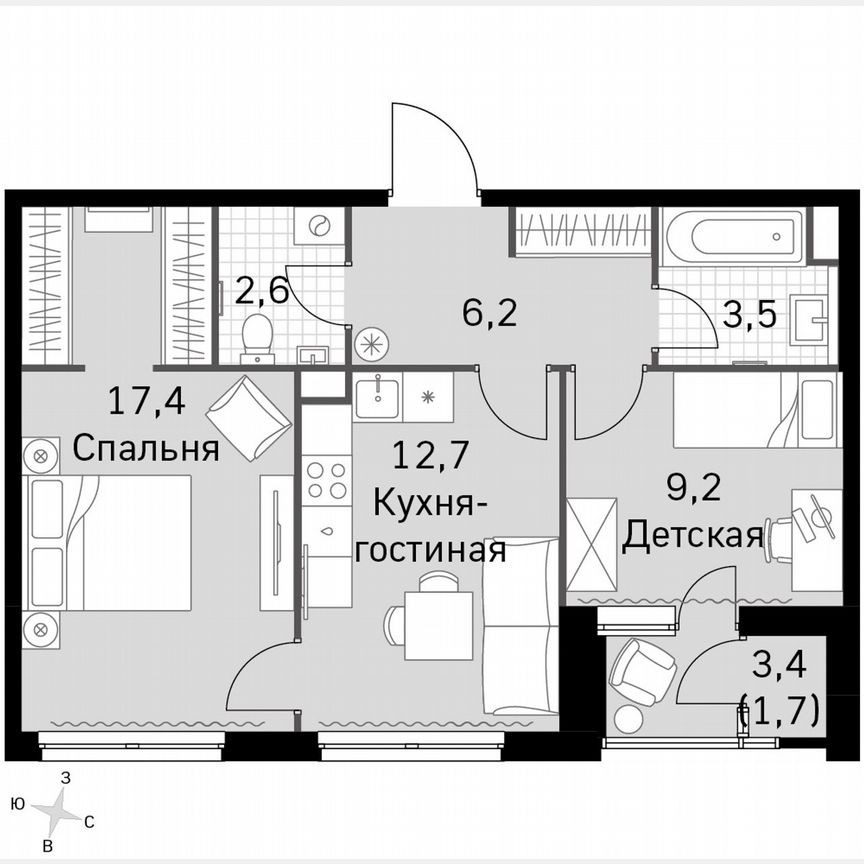 2-к. квартира, 53,3 м², 16/27 эт.