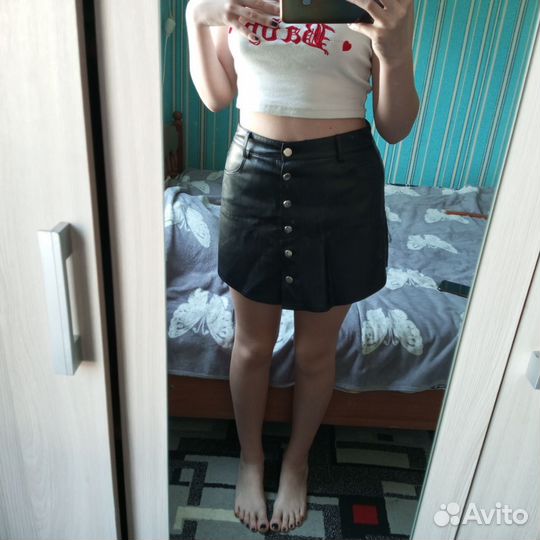 Кожаная юбка шорты