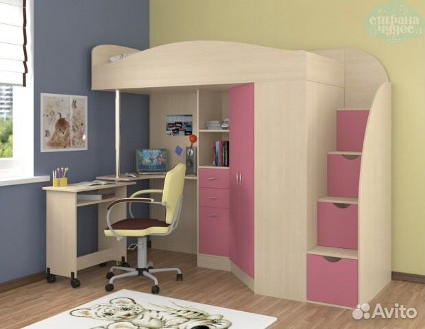 Кровать-чердак Теремок Гранд со ступенями