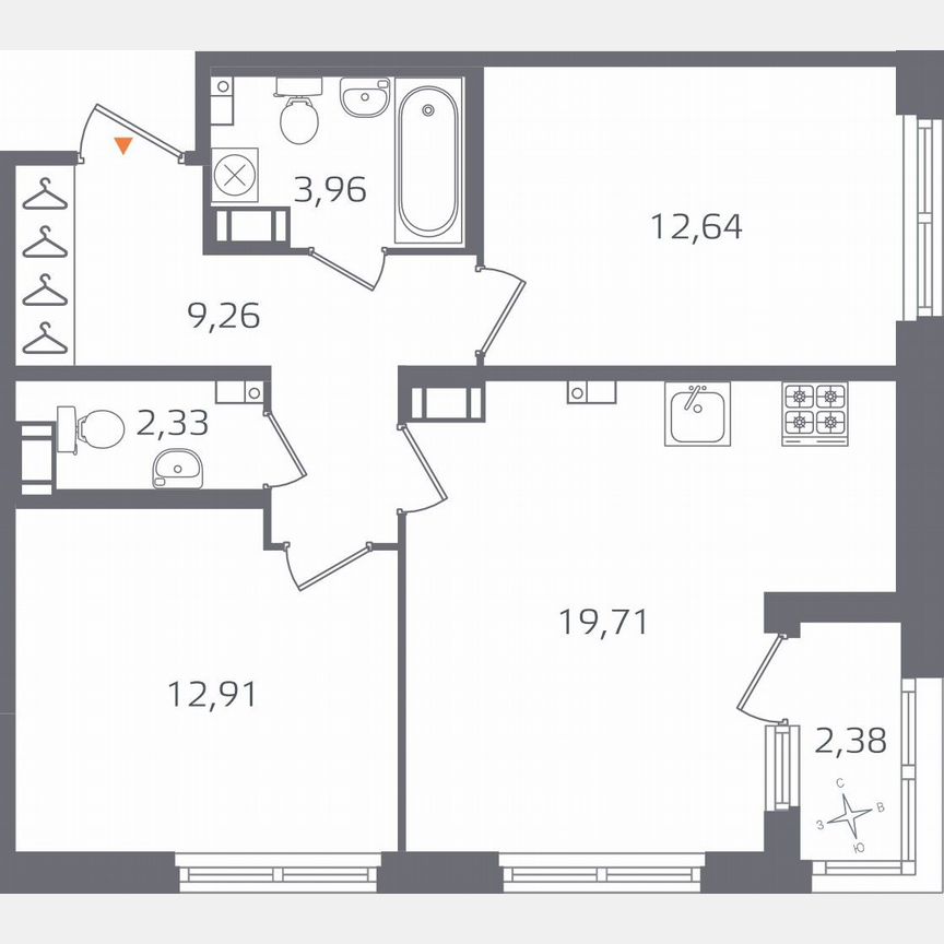 2-к. квартира, 62 м², 10/16 эт.