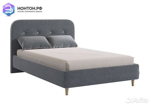 Кровать Лео велюр графит / галька