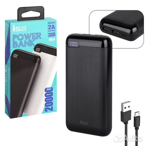 Внешний аккумулятор PB-9 20000mAh черный ISA