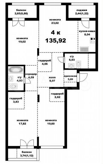 4-к. квартира, 135,9 м², 13/15 эт.