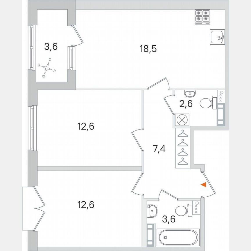 2-к. квартира, 59,1 м², 4/4 эт.
